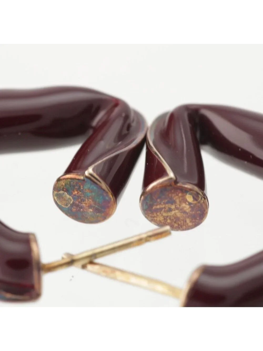 Bottega Veneta Twist Triangle Hoop Earrings 925 Sterling Silver Burgundy